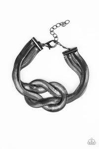 To The Max - Black/Gunmetal - Gold - Silver Two Rows Herringbone Chain Knot in Center Clasp Bracelet