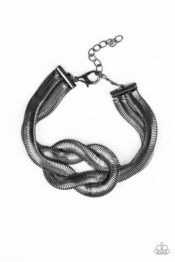 To The Max - Black/Gunmetal - Gold - Silver Two Rows Herringbone Chain Knot in Center Clasp Bracelet