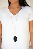 Santa Fe Simplicity - Green - Black Almond Shaped Oversized Stone Long Necklace