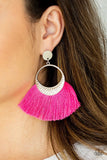 Spartan Spirit - Pink Thread Flares Silver Hammered Frame Post Earrings