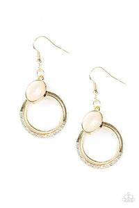 Dreamy Dreamland - Gold or Silver Hoop with Gold or Green Moonstone on Top and Glassy White Rhinestones on Bottom Fishhook Earrings