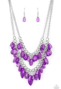 Midsummer Mixer - Purple Oval and Teardrop Acrylic and Crystal-Like Beads Short Necklace