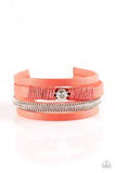 Catwalk Craze - Colored Leather/Silver Chains with White Rhinestones Clasp Bracelet