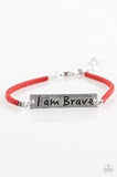 Brave spirit - Silver Plate Stamped "I AM BRAVE" with White, Silver, Red, Brown, Black, and Pink Colored Strips of Suede Inspirational Clasp Bracelet