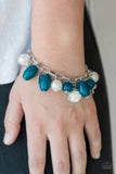 Love Doves - Blue - Green Shiny Beading Silver Charms Bird, Feather and Rose Clasp Bracelet