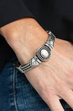 Tribal Soul - White Stones Metallic Rope-Like Patterns Hinged Cuff Bracelet