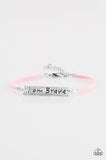 Brave spirit - Silver Plate Stamped "I AM BRAVE" with White, Silver, Red, Brown, Black, and Pink Colored Strips of Suede Inspirational Clasp Bracelet