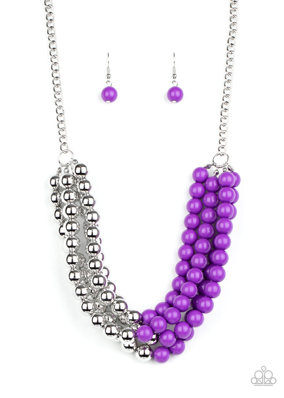 Layer After Layer - Purple/Silver - Pink/Silver Beads Short Necklace