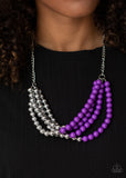 Layer After Layer - Purple/Silver - Pink/Silver Beads Short Necklace