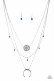 Lunar Lotus - Black, Blue, Pink, Purple Crescent Frame Swings from Bottom Short Necklace