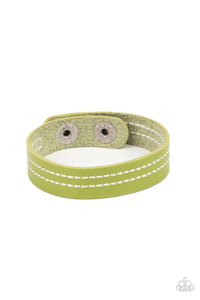 Life is Wander-Full - Green Leather Band with Two Rows of White Stitching Urban Snap Wrap Bracelet