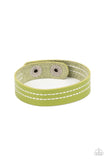 Life is Wander-Full - Green Leather Band with Two Rows of White Stitching Urban Snap Wrap Bracelet