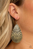 Safari Splash - Brass Teardrop Tribal Patterns Fishhook Earrings