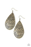 Safari Splash - Brass Teardrop Tribal Patterns Fishhook Earrings