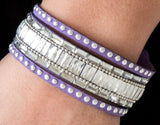 Rock Star Rocker - Silver - Pink - Purple - Blue Suede Rhinestones Snap Wrap Bracelet