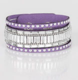 Rock Star Rocker - Silver - Pink - Purple - Blue Suede Rhinestones Snap Wrap Bracelet