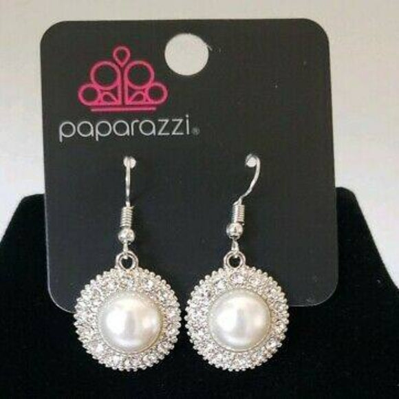 Take A VOW - White Pearl Fish Hook Earrings