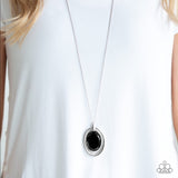 Metro Must Have - Black Gem White Rhinestones Long Necklace