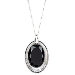 Metro Must Have - Black Gem White Rhinestones Long Necklace