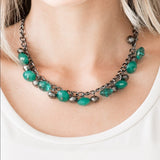 Runway Rebel - Green - Red - Purple Crystal-Like Beads Gunmetal Chain Short Necklace