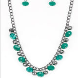 Runway Rebel - Green - Red - Purple Crystal-Like Beads Gunmetal Chain Short Necklace