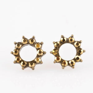 Richly Resplendent - Brass Rhinestones Post Earrings