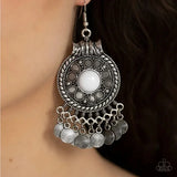 Rural Rhythm - White Bead in Center Silver Floral Frame Fishhook Earrings