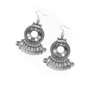 Rural Rhythm - White Bead in Center Silver Floral Frame Fishhook Earrings