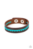 Made With Love - Blue Hearts Stitched Brown Leather Urban Snap Wrap Bracelet