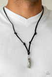 Magnetism - Silver Raw Hematite Stone Black Leather Strand Short Urban Necklace