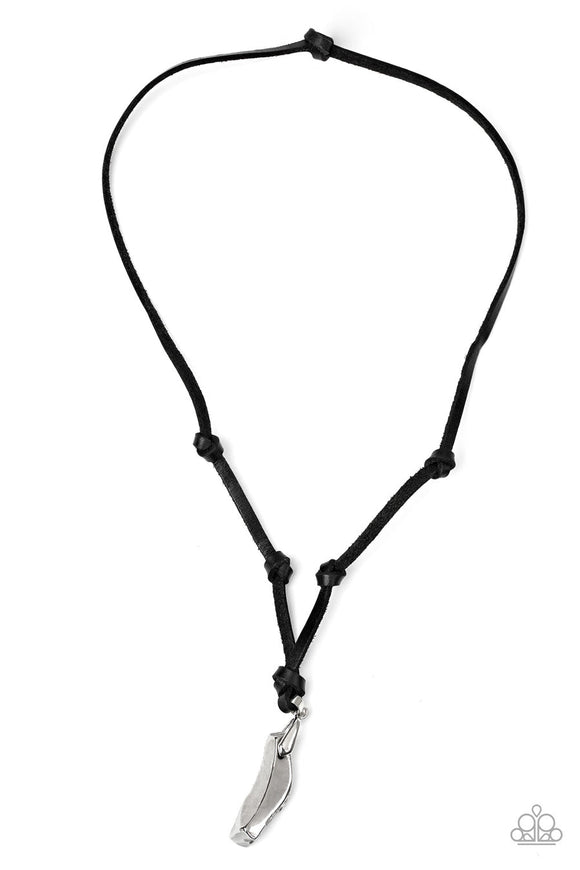 Magnetism - Silver Raw Hematite Stone Black Leather Strand Short Urban Necklace