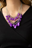 Midsummer Mixer - Purple Oval and Teardrop Acrylic and Crystal-Like Beads Short Necklace