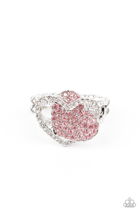 Million Dollar Matchmaker - Pink Rhinestone Heart Thin Band Ring