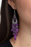 Paid Vacation - Purple Teardrop Glassy Oval and Round Beads Dangle Like a Chandelier Fishhook Earrings