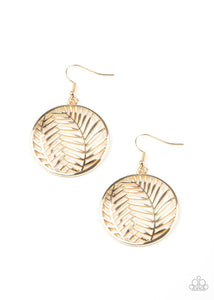 Palm Perfection - Gold Brushed Beveled Palm Leaves inside Gold Hoop Fishhook Earrings