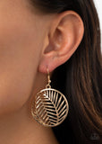 Palm Perfection - Gold Brushed Beveled Palm Leaves inside Gold Hoop Fishhook Earrings