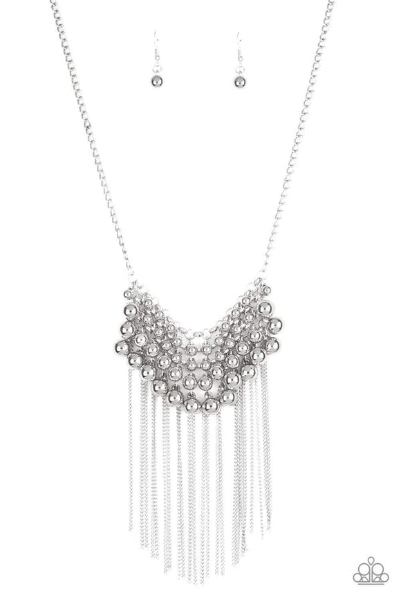 Diva-de and Rule - Silver Beads Interlocking in a Net of Silver Links and Tassels Short Necklace