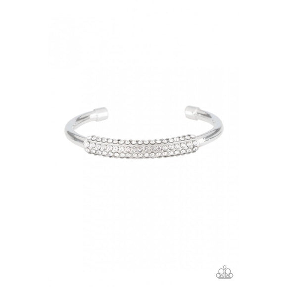 Day to Day Dazzle - White Rhinestones Silver Cuff Bracelets