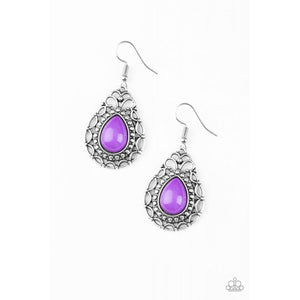 Flirty Finesse - Purple Bead in Middle of Silver Frame Fishhook Earrings