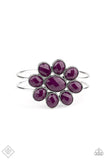 Petal Persuasion - Purple/Plum Oval Beads Creating Flower Hinged Cuff Bracelet - Fashion Fix Bracelet