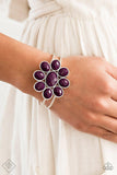 Petal Persuasion - Purple/Plum Oval Beads Creating Flower Hinged Cuff Bracelet - Fashion Fix Bracelet