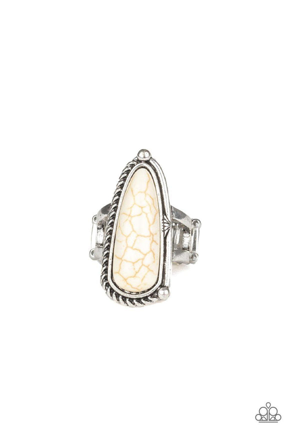 Pioneer Plains - White Stone Silver Studded Frame Wide Band Ring