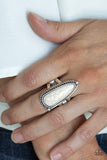 Pioneer Plains - White Stone Silver Studded Frame Wide Band Ring