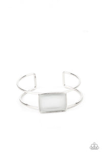 Rehearsal Refinement - White Emerald Cut Gem Silver Cuff bracelet