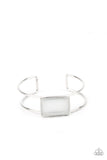 Rehearsal Refinement - White Emerald Cut Gem Silver Cuff bracelet