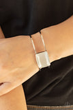 Rehearsal Refinement - White Emerald Cut Gem Silver Cuff bracelet