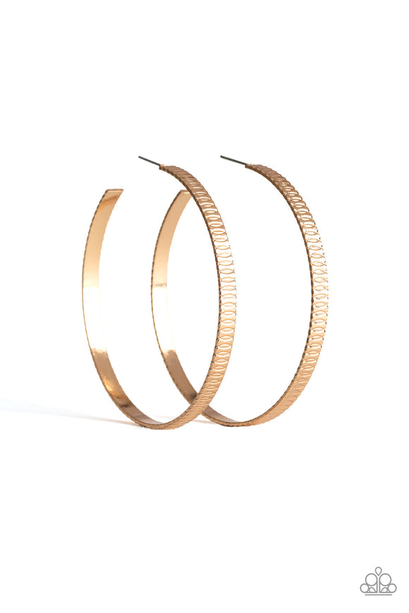 Retro Rebellion - Gold Dizzying Stamped Textures Bars Hoop Earrings