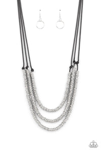 RING to Reason - Black Cords with Silver Rings Across the Bottom Short Necklace