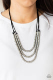 RING to Reason - Black Cords with Silver Rings Across the Bottom Short Necklace