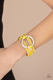 Studded Statement Maker - Yellow Thick Leather Silver Studs and Silver Ring Urban Snap Wrap Bracelet